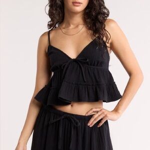 Abound black front tie ruffled cami top